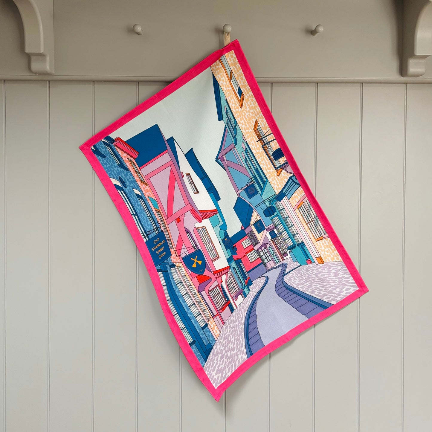 York Shambles Tea Towel (Pink)