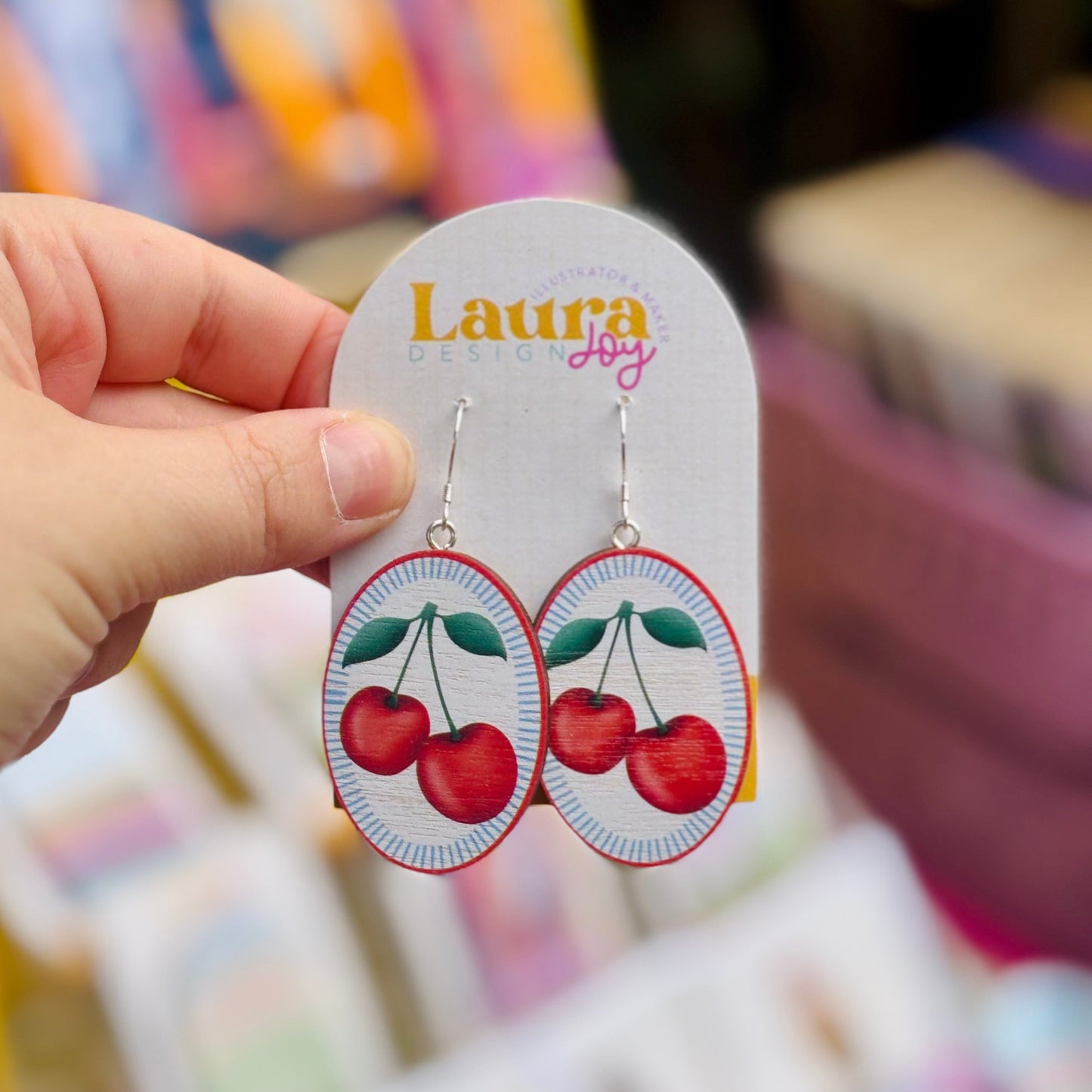 Cherry Wooden Drop Earrings | Sterling Silver Fruit Earrings