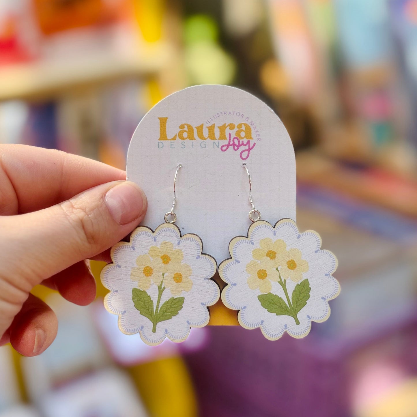 Large Primrose Wooden Earrings | Sterling Silver Floral Earrings