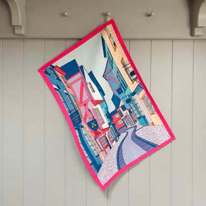 York Shambles Tea Towel (Pink)