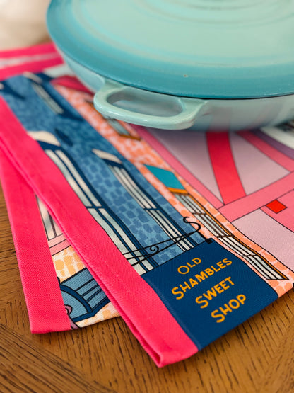 York Shambles Tea Towel (Pink)